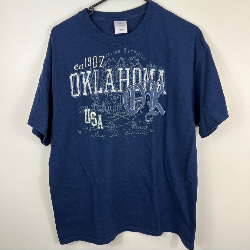 Oklahoma State Tourist Tshirt Travel Vacation Navy Blue Adult Lrg Vtg Y2ks
